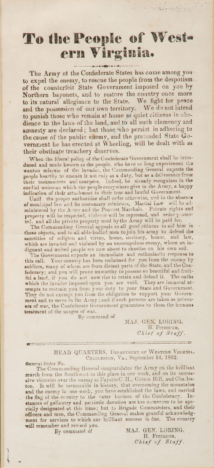 Appraisal: CIVIL WAR LORING William Wing - To the People of