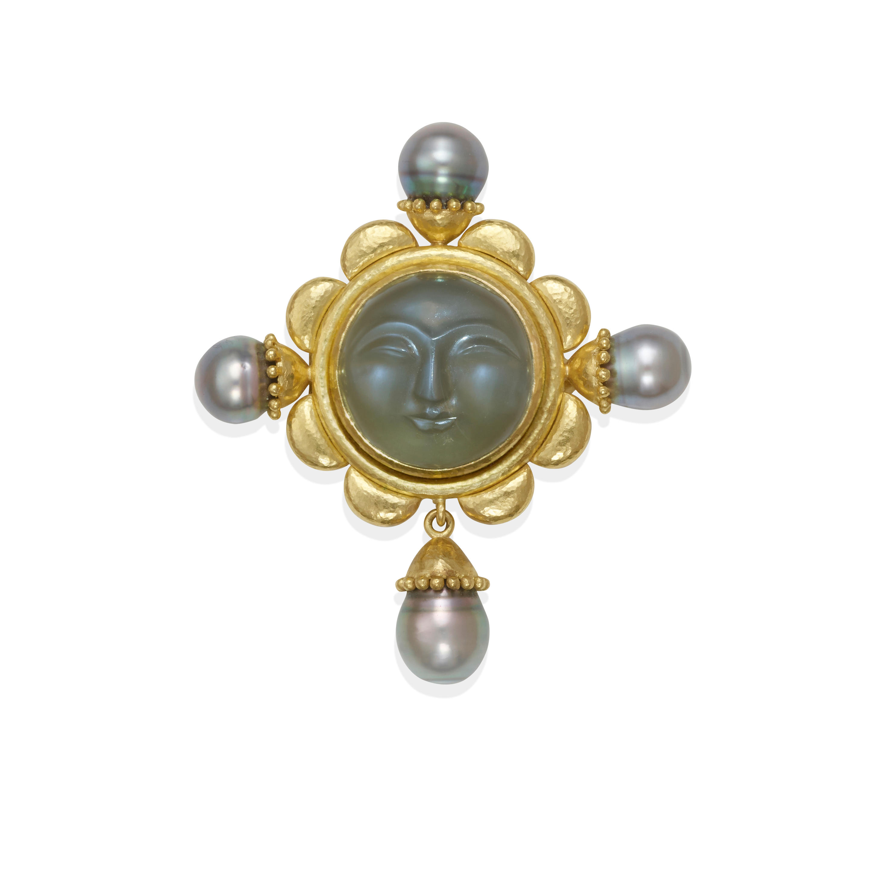 Appraisal: ELIZABETH LOCKE AN K GOLD CULTURED PEARL AND MOONSTONE BROOCH