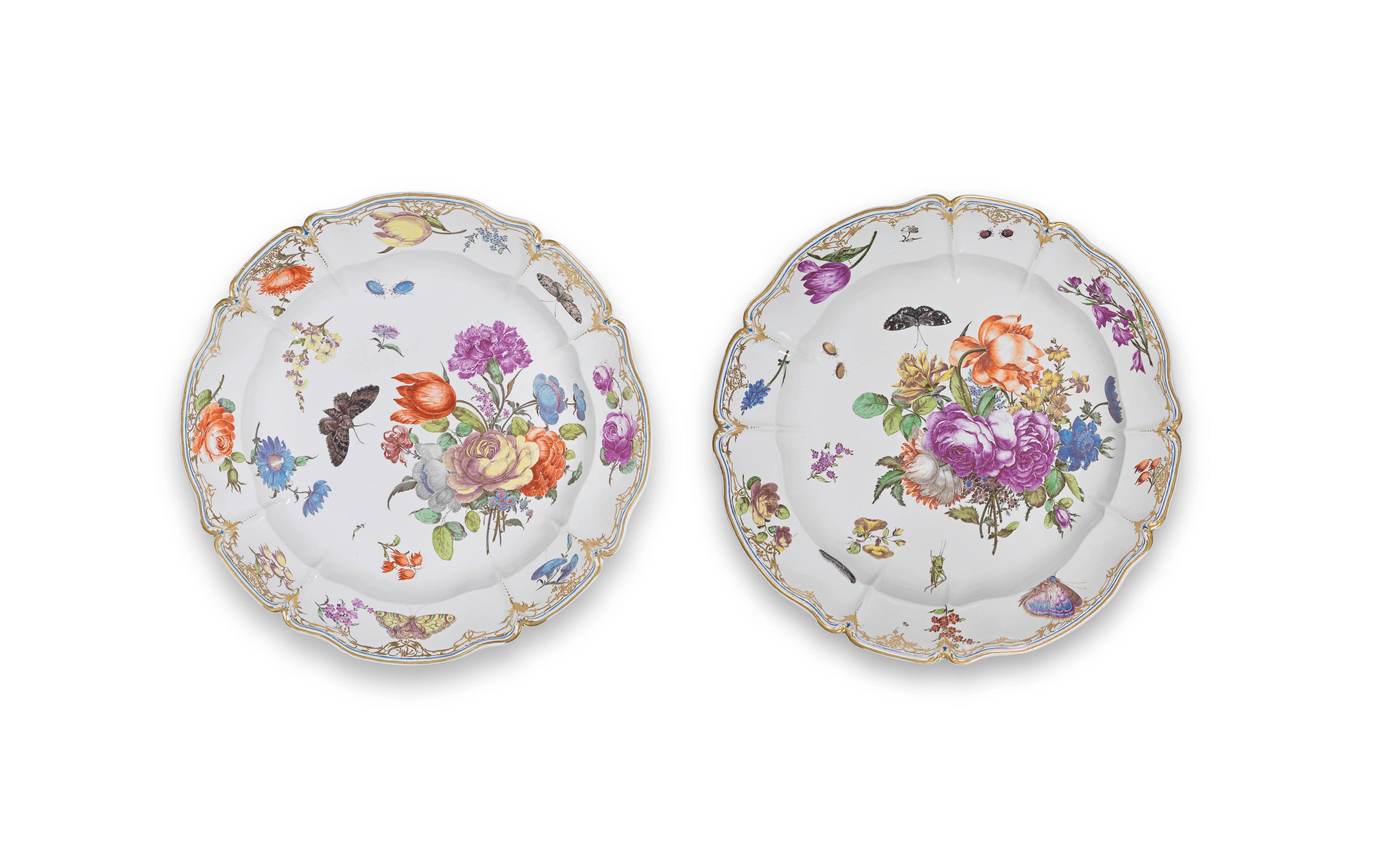 Appraisal: A VERY RARE PAIR OF NYMPHENBURG LARGE CIRCULAR DISHES FROM