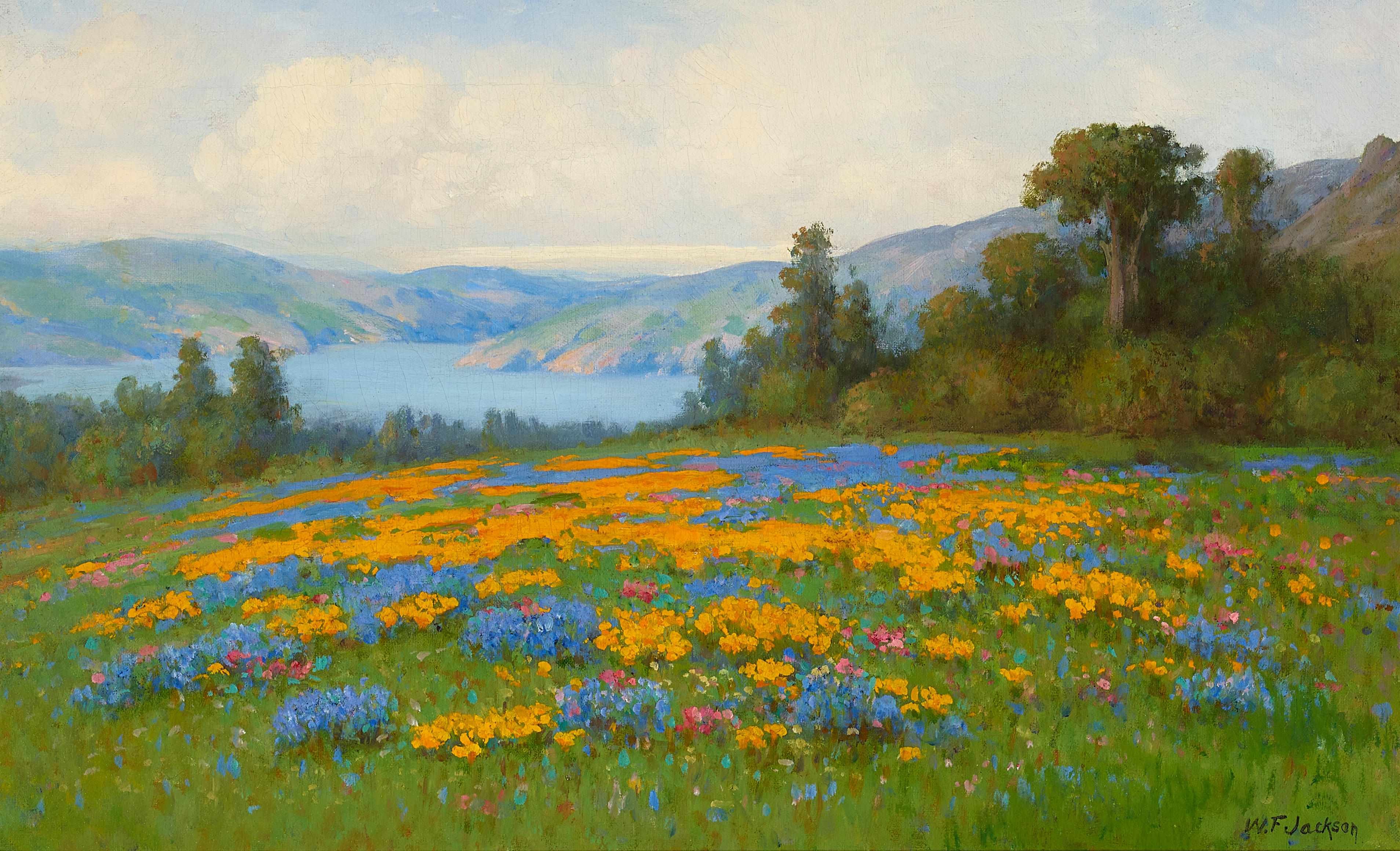 Appraisal: WILLIAM FRANKLIN JACKSON - Wildflowers Overlooking a Lake signed 'W