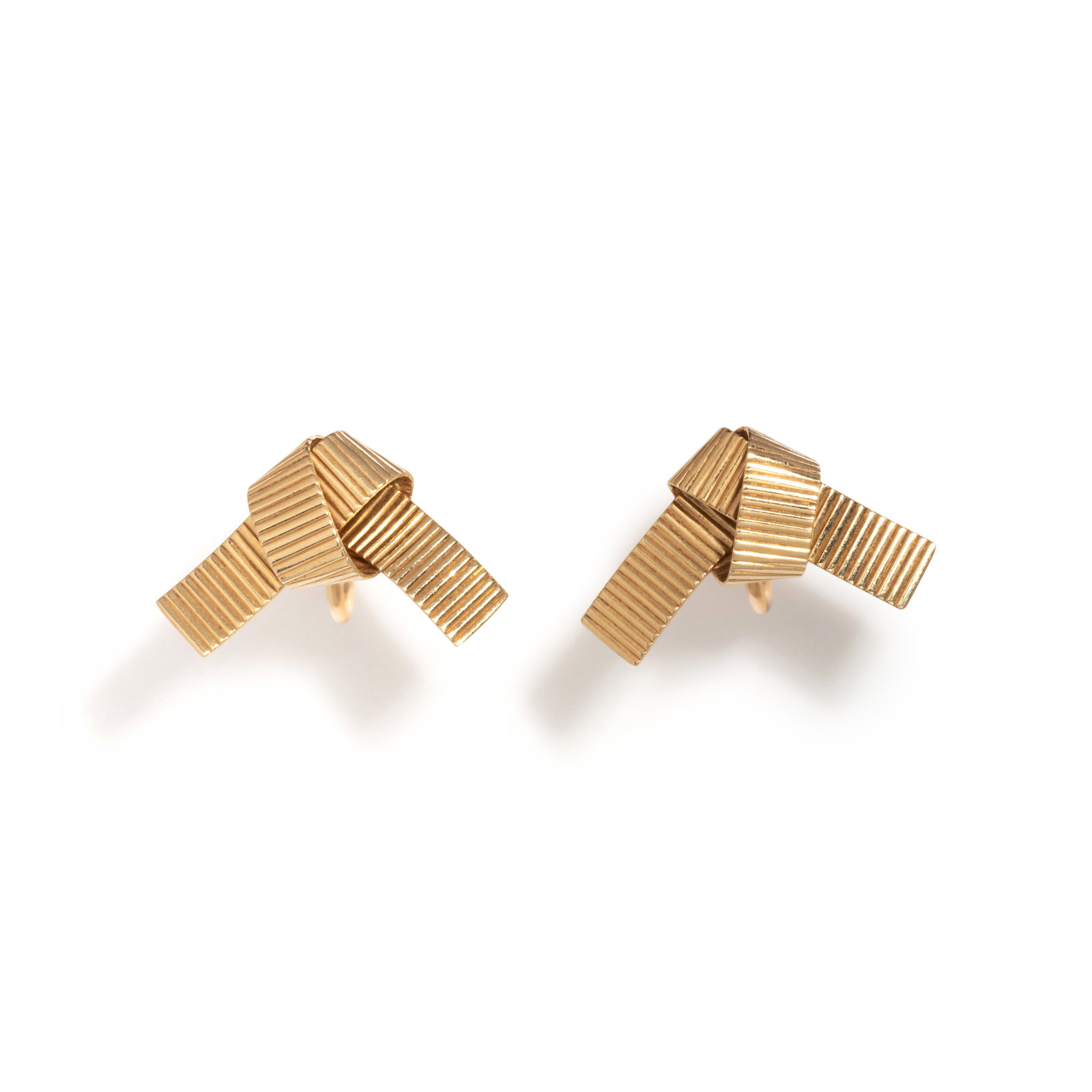 Appraisal: CARTIER YELLOW GOLD BOW EARCLIPS In a ribbed finish screw