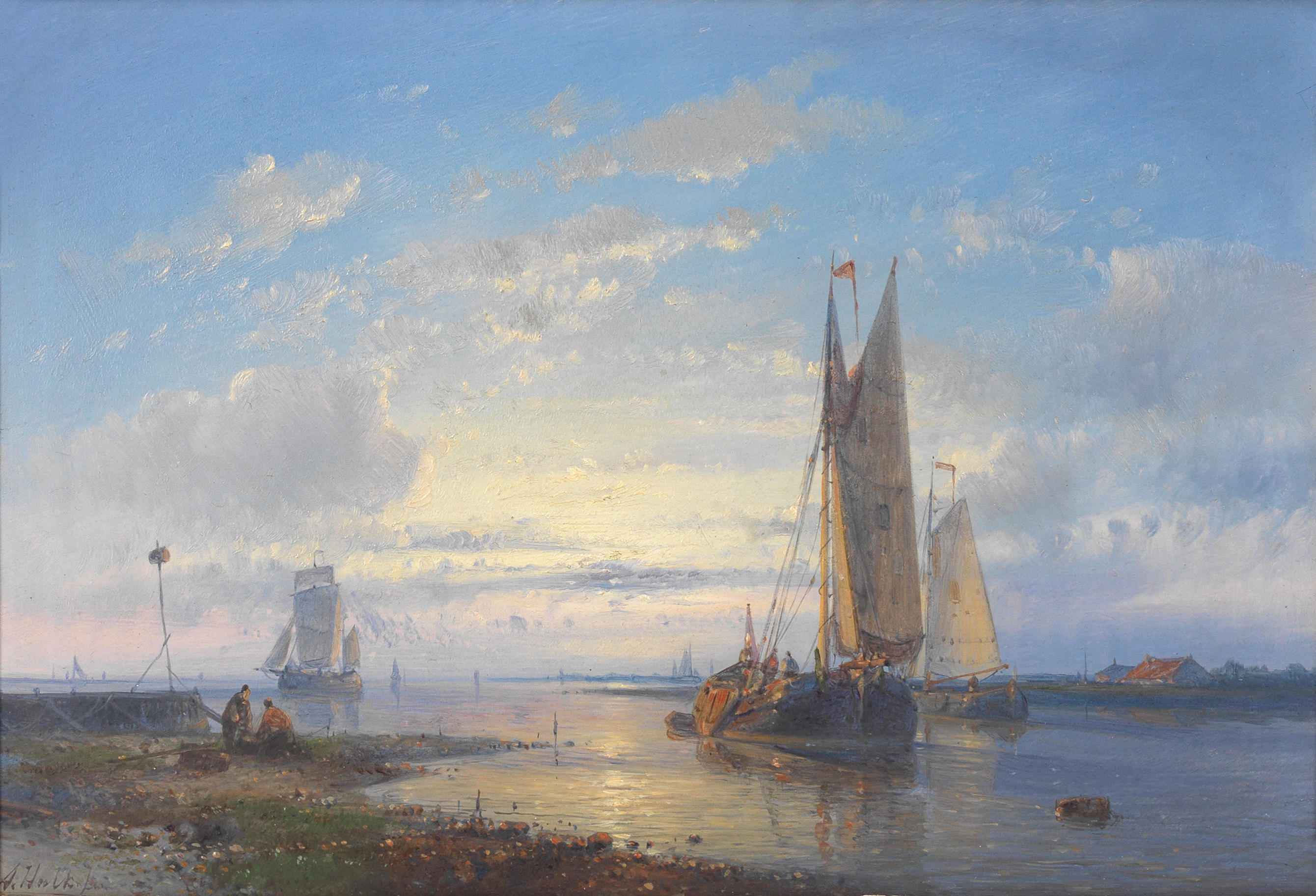 Appraisal: ABRAHAM HULK DUTCH - Sailing boats by the shore a