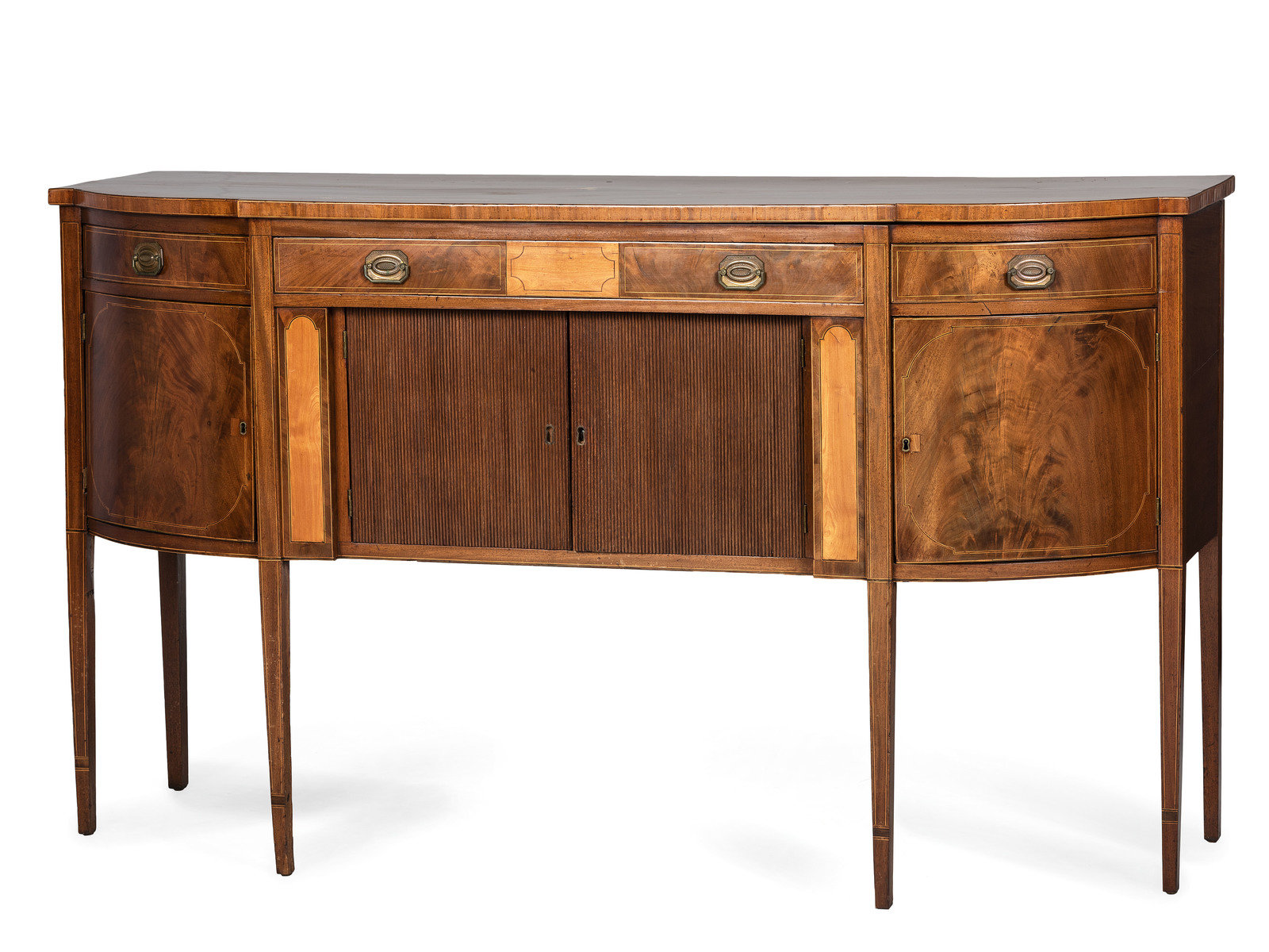 Appraisal: A Federal Figured Walnut and Birch Tambour and Bow-Front Sideboard