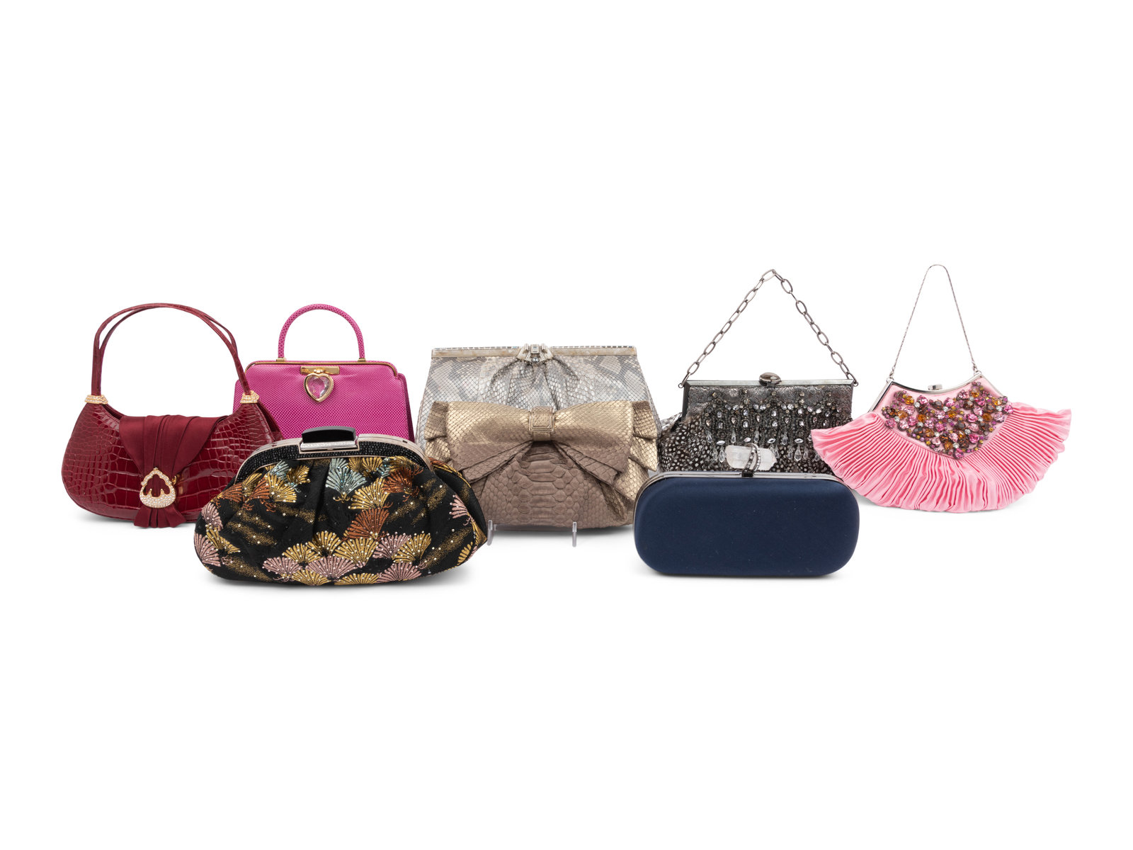 Appraisal: Eight Designer Handbags and Clutches Five Judith Leiber One Marchesa