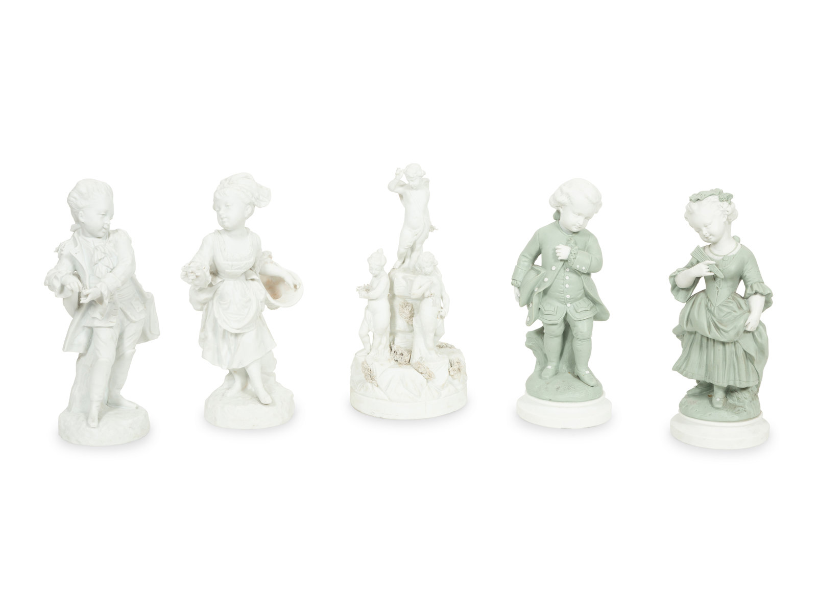 Appraisal: A Group of Five Continental Bisque Porcelain Figures th th