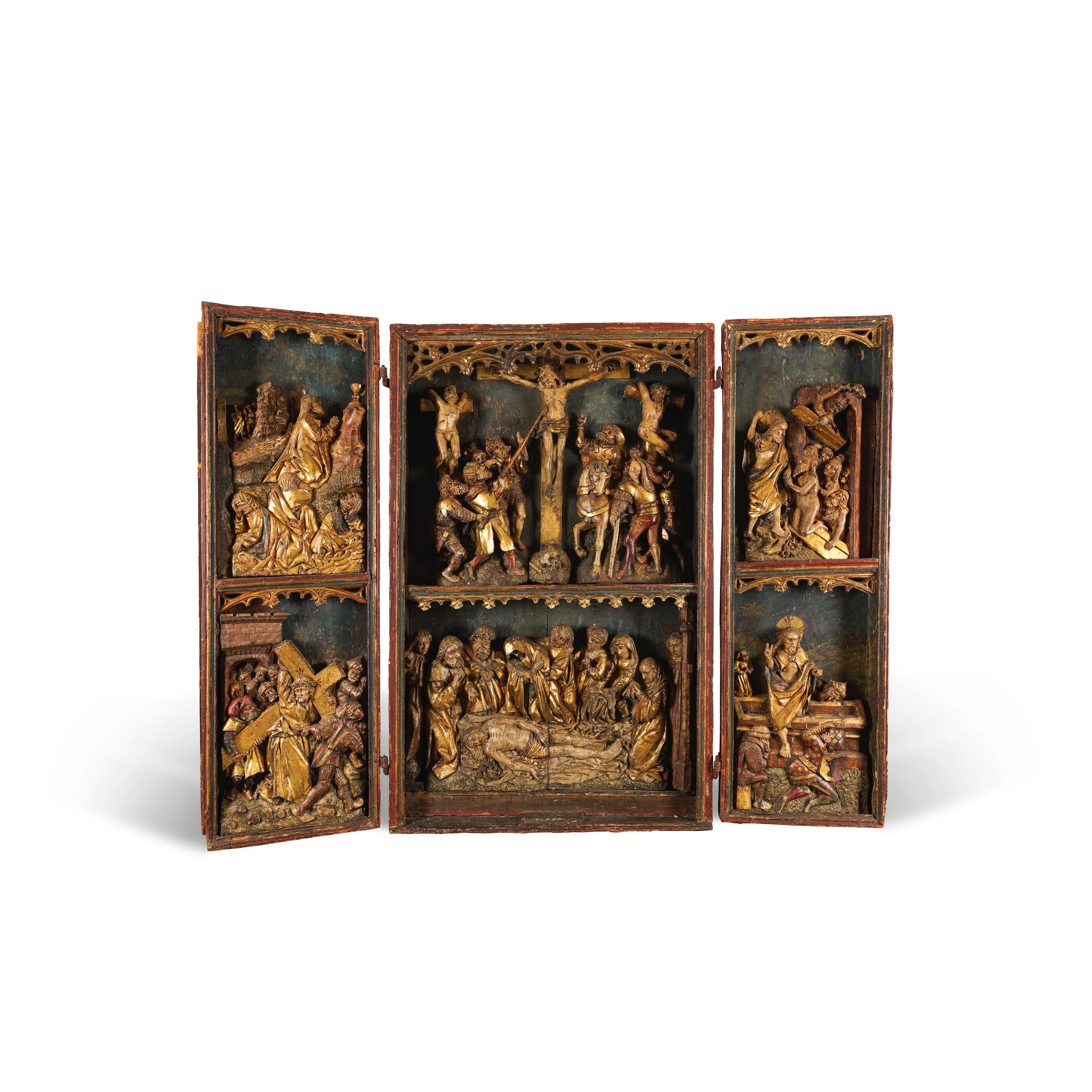 Appraisal: RETABLE EN BOIS SCULPT PEINT POLYCHROME REPR SENTANT LA PASSION