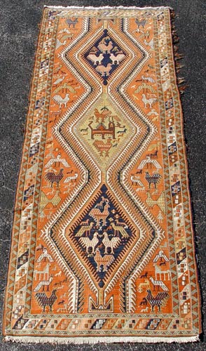 Appraisal: HAND TIED CARPET RUNNER WITH ANIMAL DESIGN Approx ' x