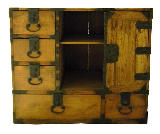 Appraisal: ASIAN Japanese tansu c one vertical row of three small