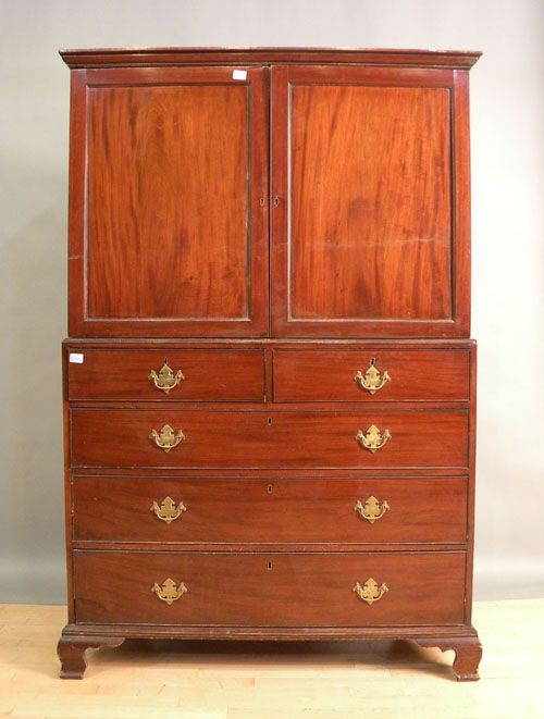 Appraisal: George III mahogany -part linen press late th c h