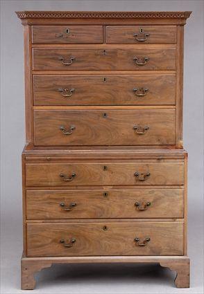 Appraisal: GEORGE III MAHOGANY CHEST ON CHEST The molded cornice with