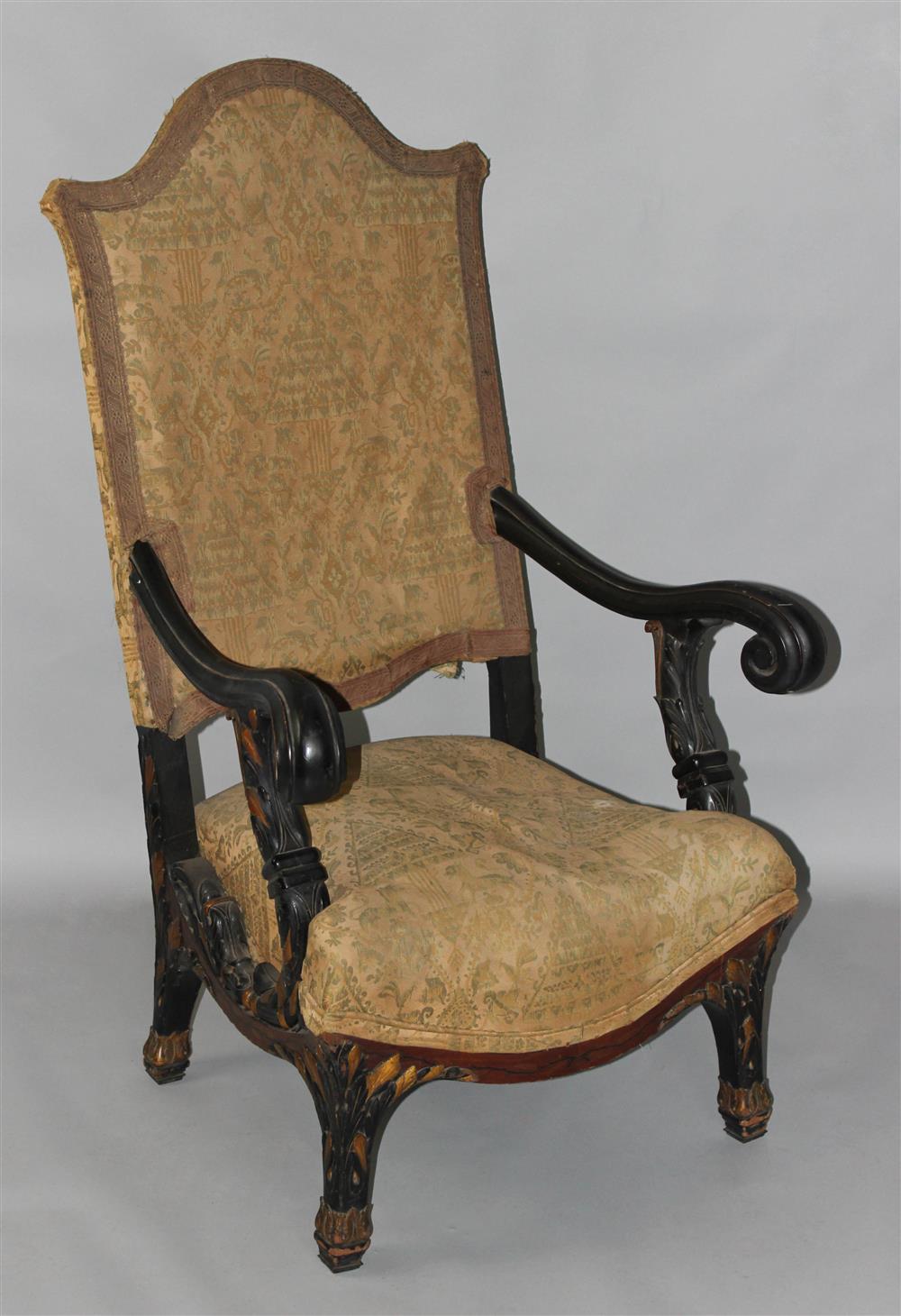 Appraisal: CONTINENTAL LATE NEOCLASSICAL THRONE CHAIR inlaid mahogany parcel gilt and