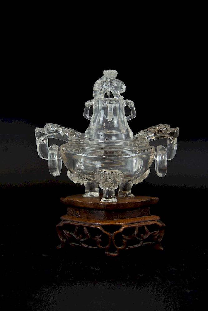 Appraisal: A Rock Crystal Tripod Censer Chinese The censer with ringed