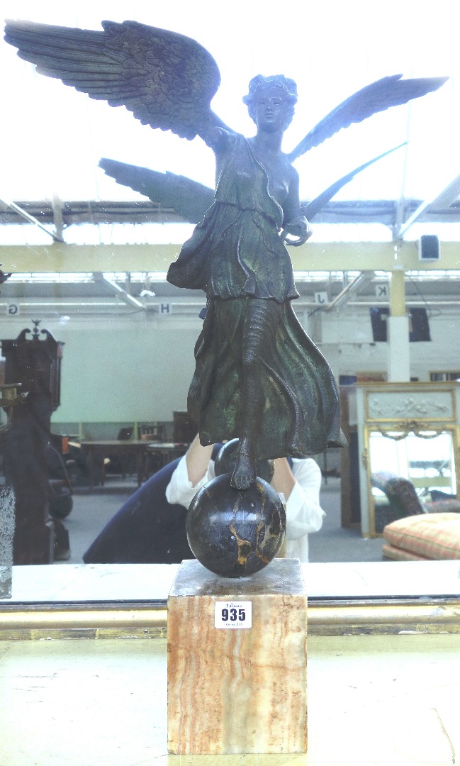 Appraisal: A th century bronze figure of a 'Winged Victory' of