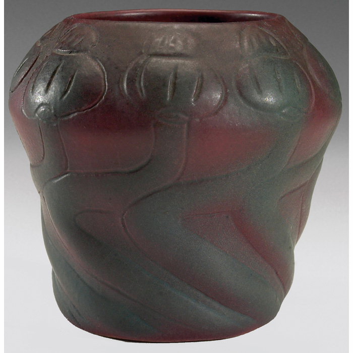 Appraisal: Van Briggle vase ca shouldered shape with an incised poppy