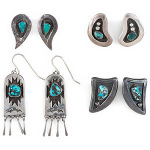 Appraisal: Navajo Silver and Turquoise Earrings third quarter th century lot