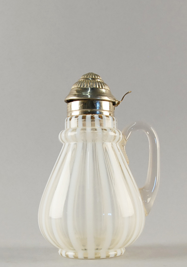 Appraisal: An Unattributed Opalescent White Stripe Syrup Pitcher molded with a