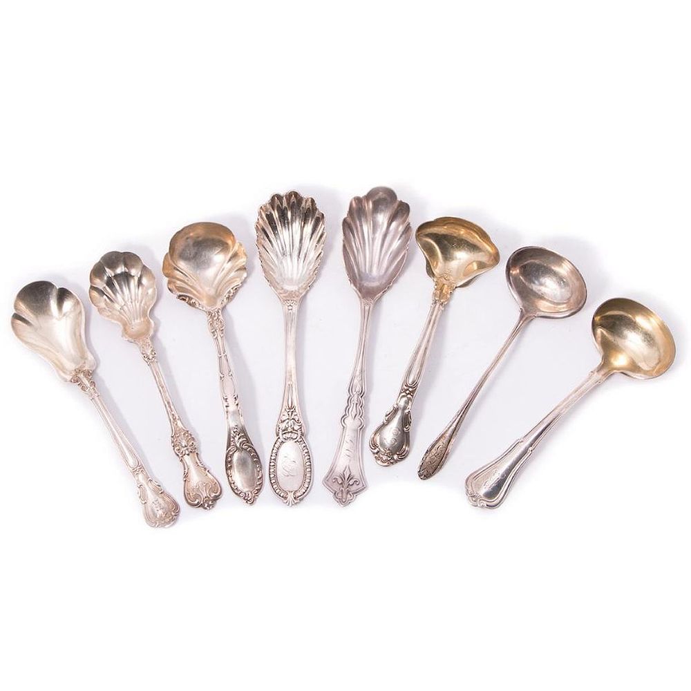 Appraisal: Four Sterling Berry Spoons Four Sterling Sauce Ladels Various Patterns