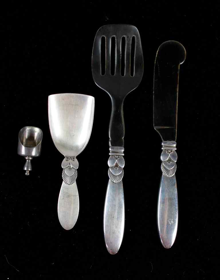 Appraisal: FOUR PIECES GEORG JENSEN STERLING cactus pattern cheese set with