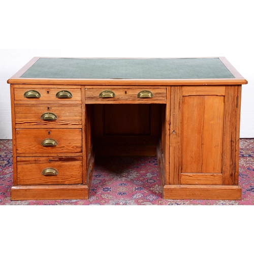 Appraisal: A pitch pine pedestal desk early th c with brass