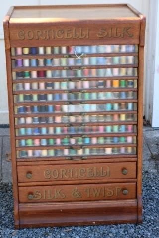 Appraisal: LATE TH C AMERICAN OAK DRAWER SPOOL CABINET WITH GLASS