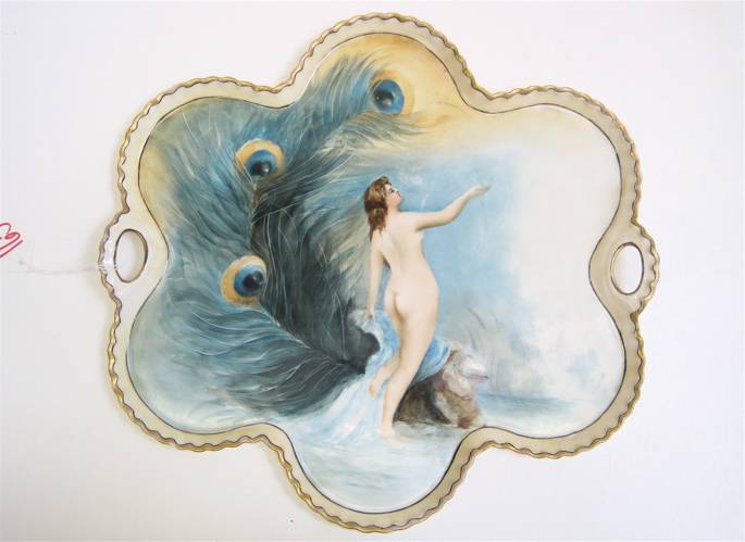 Appraisal: HAVILAND LIMOGES PORCELAIN DRESSER TRAY hand painted nude female on