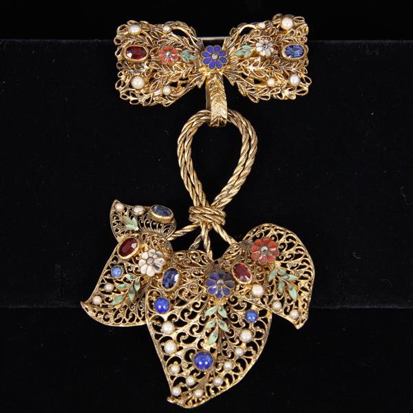 Appraisal: Bliss Brothers Austro Hungarian Revival Filigree Bow and Leaf Drop