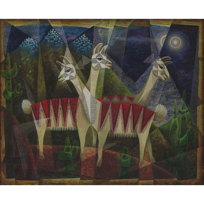 Appraisal: Edward John Stevens Jr American - Llamas mixed media x