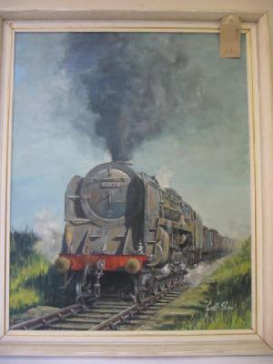 Appraisal: Geoff Shaw oil painting Locomotive on the loop to the