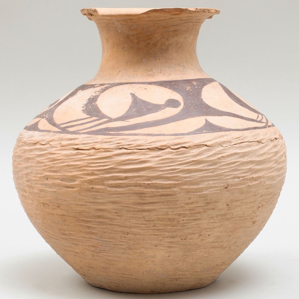 Appraisal: Chinese Neolithic Painted Unglazed Earthenware Vessel With basket weave and