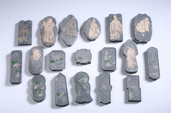 Appraisal: EIGHTEEN CHINESE INKSTONES AND TWO FITTED BOXES - Largest inkstone