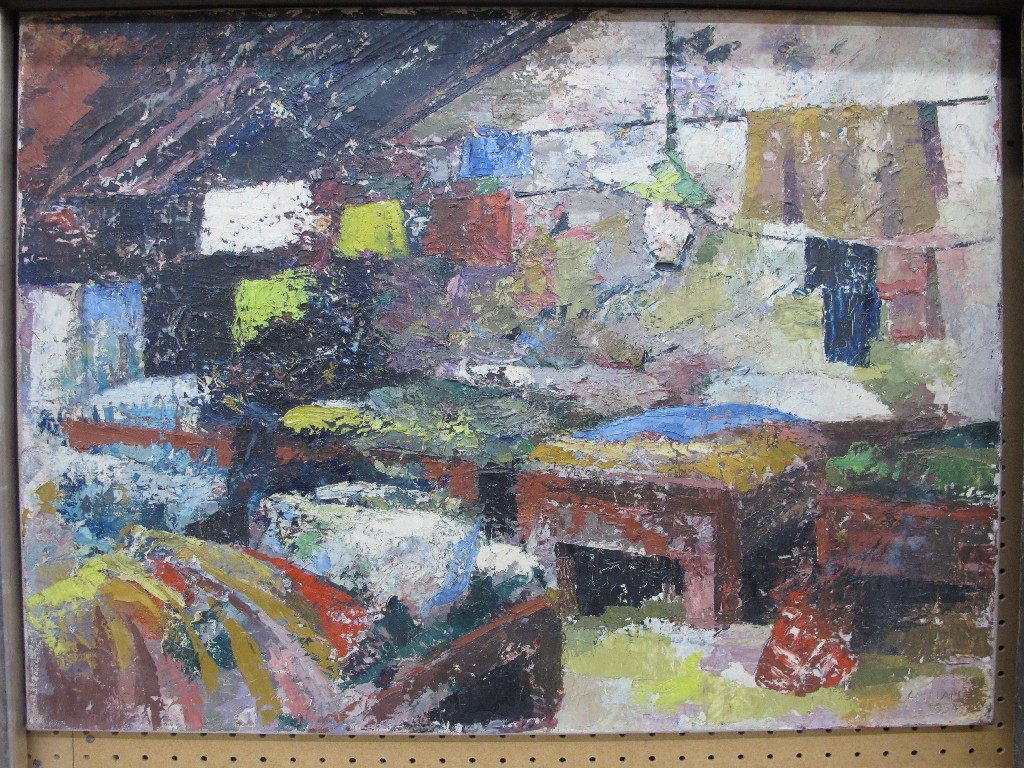 Appraisal: LOUISE ANNAND Dorm Room oil on canvas