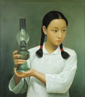 Appraisal: Painting by Santos American School th century Chinese Girl with