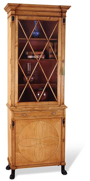 Appraisal: A Regency style maple and ebony inlaid bookcase cabinet Each