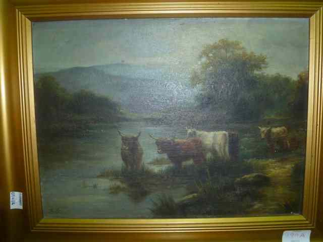 Appraisal: FREDERICK FRENCH c -c Cattle drinking from a river initials