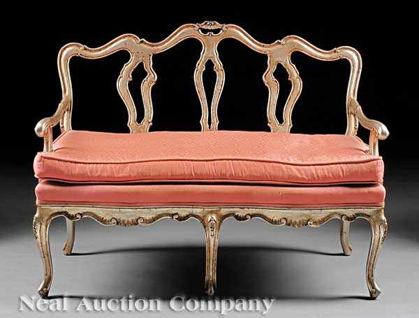 Appraisal: A Small Italian Rococo-Style Carved and Argent Settee the serpentine