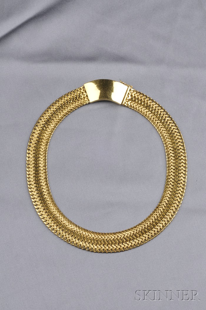 Appraisal: kt Gold Necklace composed of flat woven links dwt lg