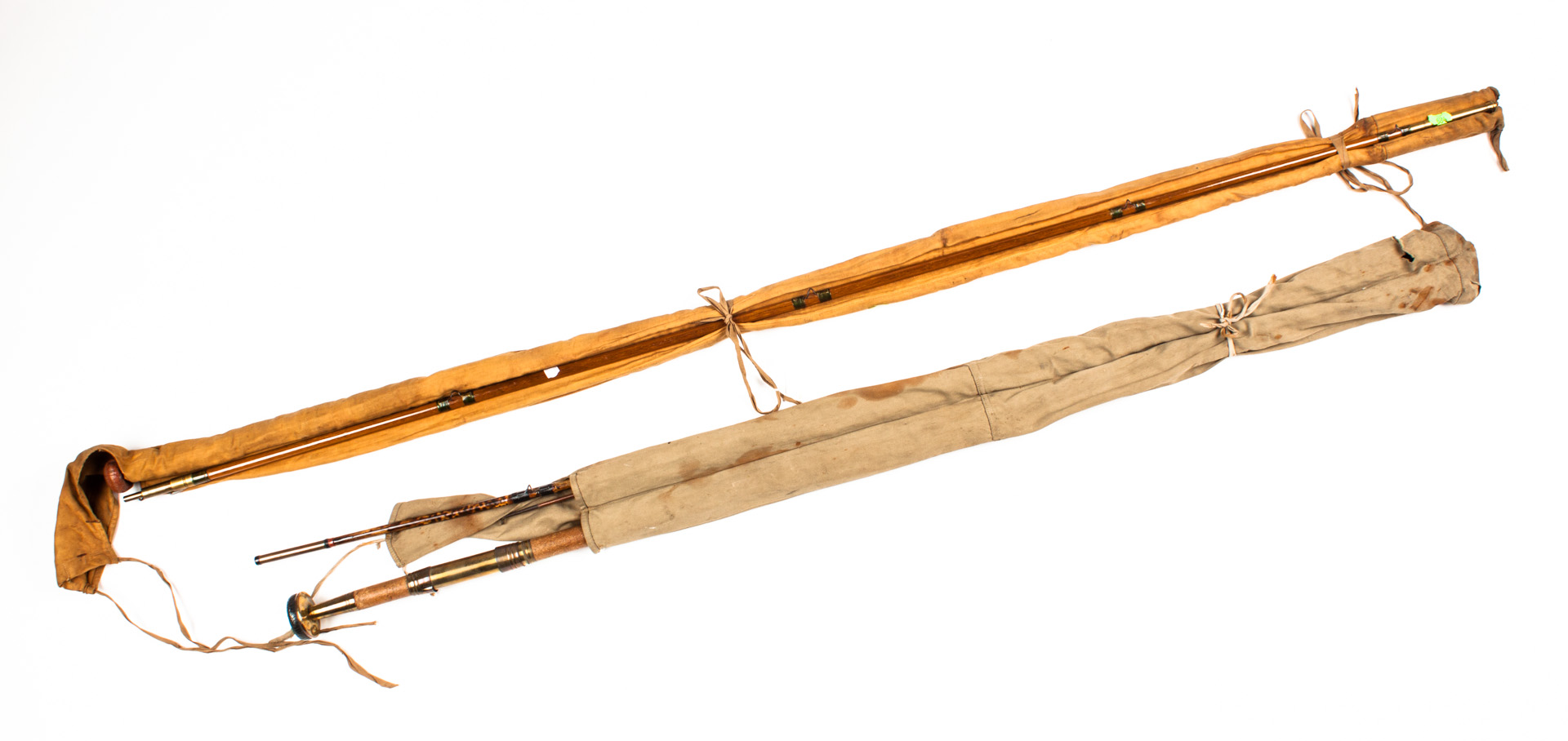 Appraisal: Two English fly fishing rods and a tackle wallet early