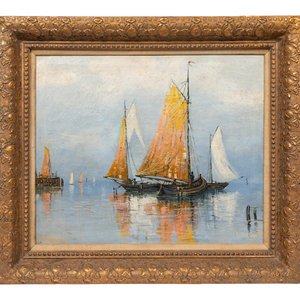 Appraisal: Ernest Fredericks American - Sailboats oil on canvas signed Ernest