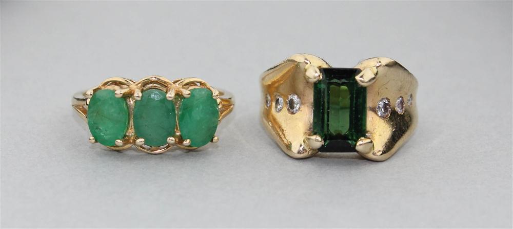 Appraisal: TOURMALINE AND DIAMOND RING IN K GOLD AND AN EMERALD