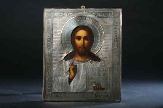 Appraisal: RUSSIAN ICON CHRIST PANTOCRATOR AP Cyrillic assayer's mark C Cyrillic