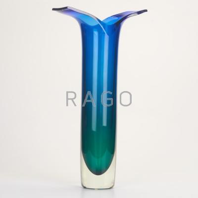 Appraisal: JOHN H NICKERSON Tall cased glass vase with bifurcated lip