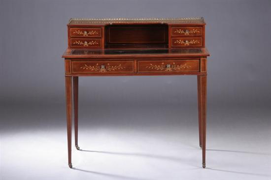 Appraisal: EDWARDIAN MARQUETRY-INLAID MAHOGANY LADY'S WRITING DESK early th century Galleried