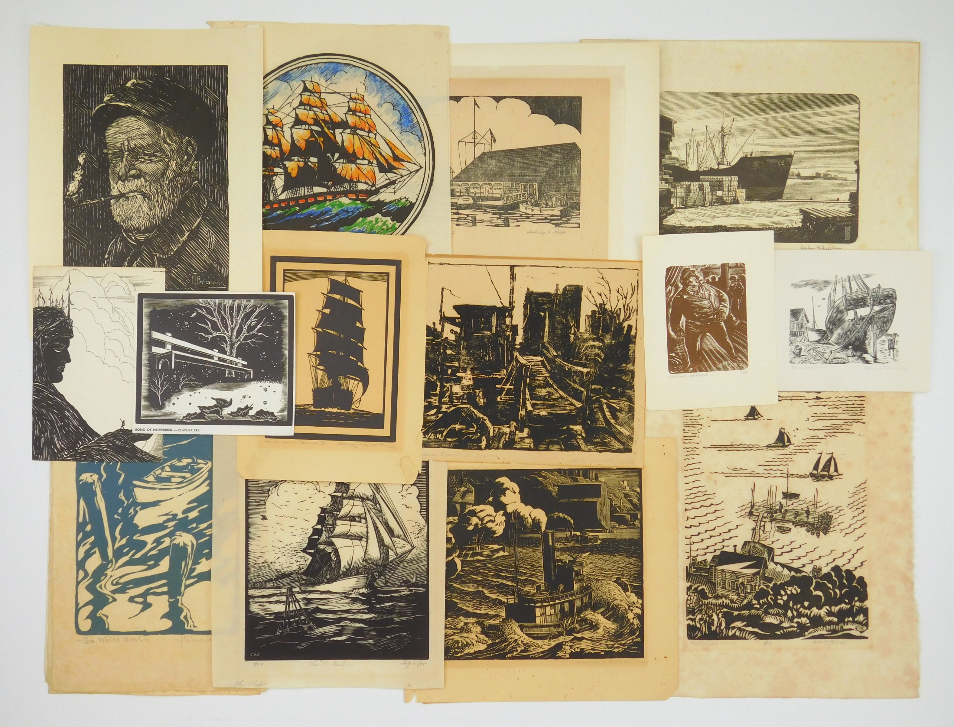 Appraisal: American block prints Maitland de Gogorra- Tugboat E L Brown-