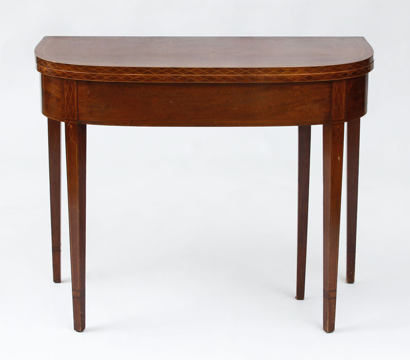 Appraisal: GEORGE III INLAID MAHOGANY CARD TABLE With a D-shaped hinged