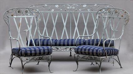 Appraisal: Contemporary Painted Cast-Metal Patio Set Comprising a settee and two