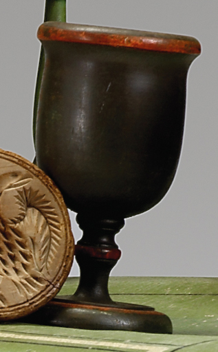 Appraisal: Painted and decorated saffron cup th century With turned body