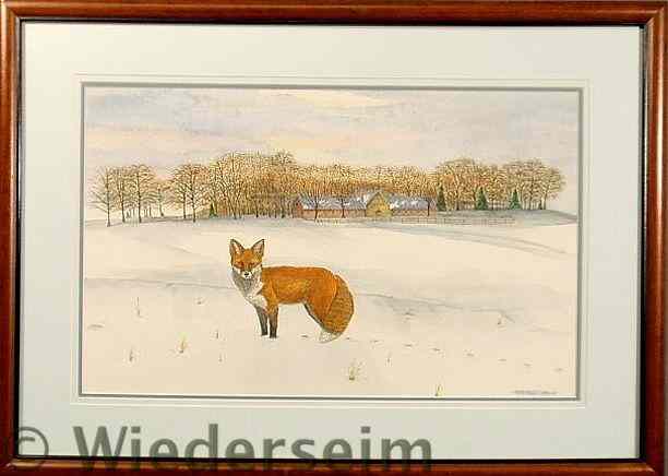 Appraisal: Watercolor painting of a fox in a snow covered field