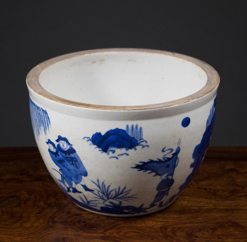 Appraisal: CHINESE BLUE AND WHITE PORCELAIN JARDINIERE hand painted blue underglaze