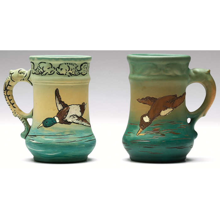 Appraisal: Weller Dickensware mug duck and fish designs artist initials of