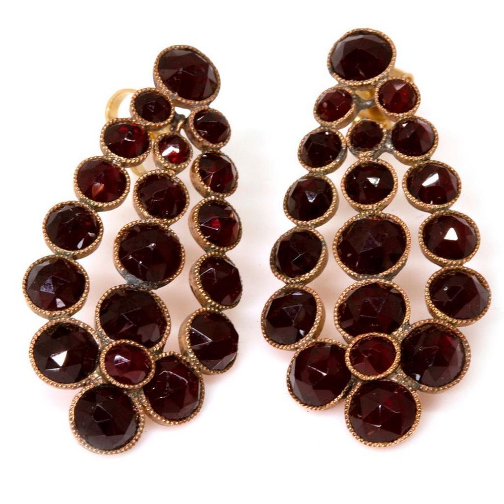 Appraisal: Pair of antique Bohemian garnet k gold earrings weighing approximately